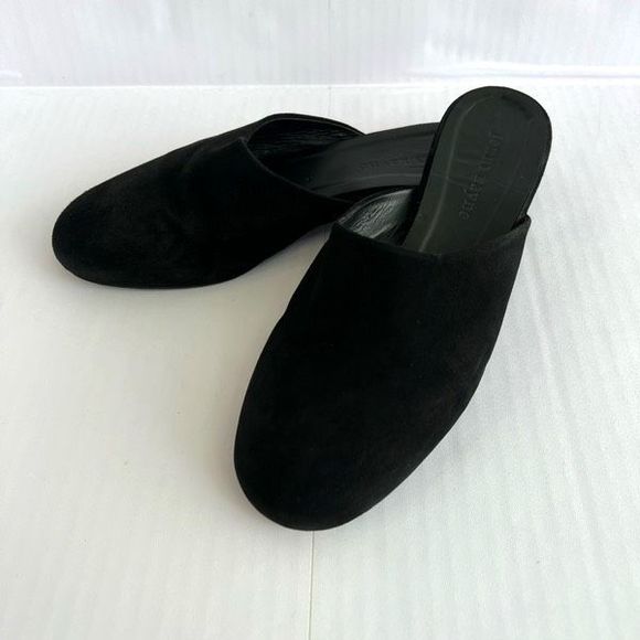 Jenni Kayne Leather Mule Slides Italian Made Black Suede Oiled Women's Size 7 - Picture 3 of 9